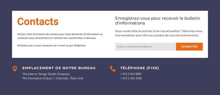 Formulaire de contact en grille blanche Conception de site Web