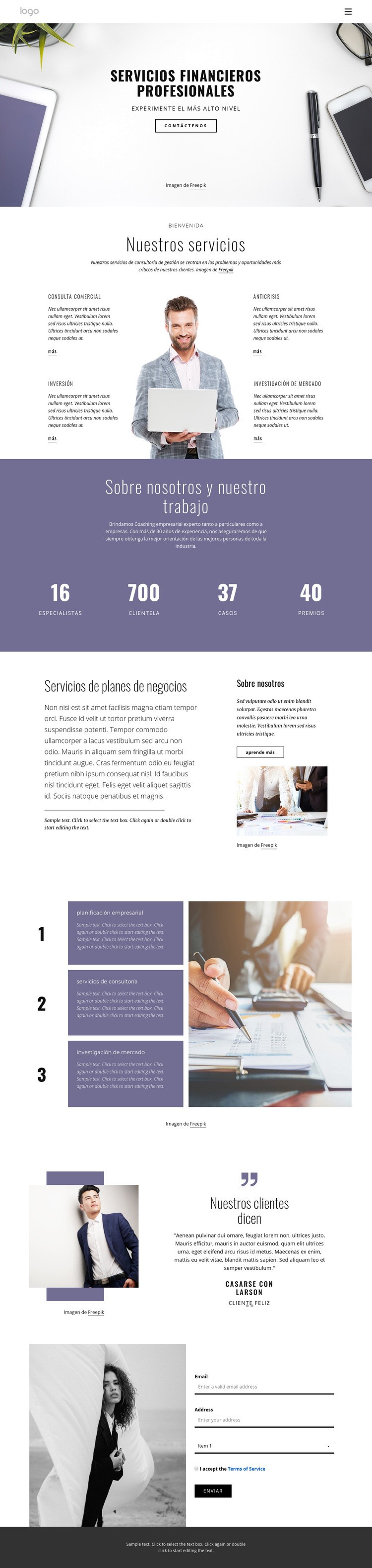 Servicios financieros profesionales Diseño de páginas web