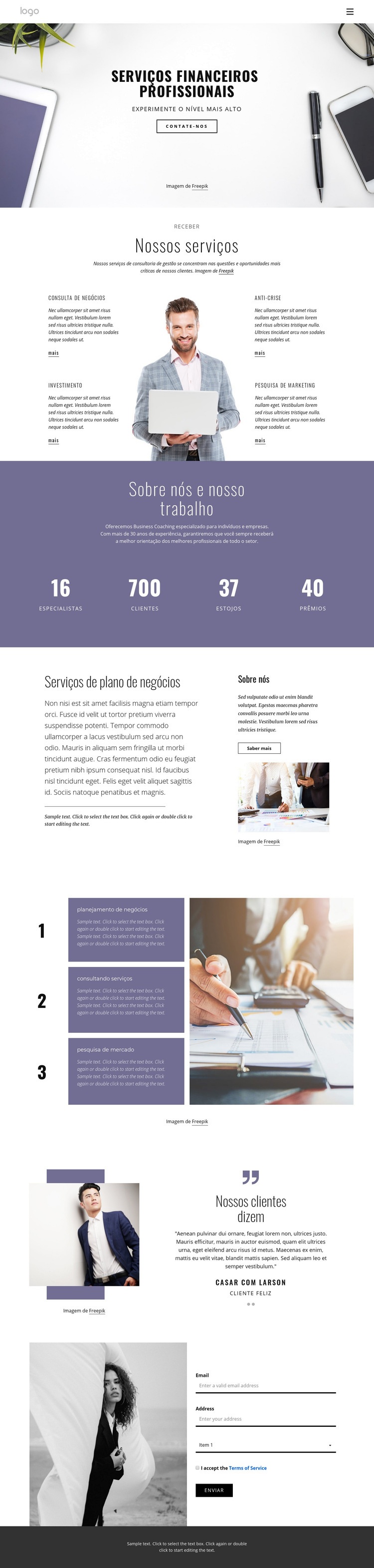 Serviços financeiros profissionais Design do site