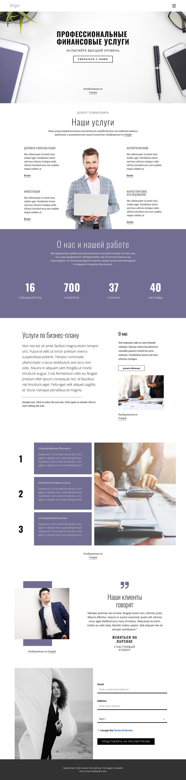 Профессиональные финансовые услуги Дизайн сайта