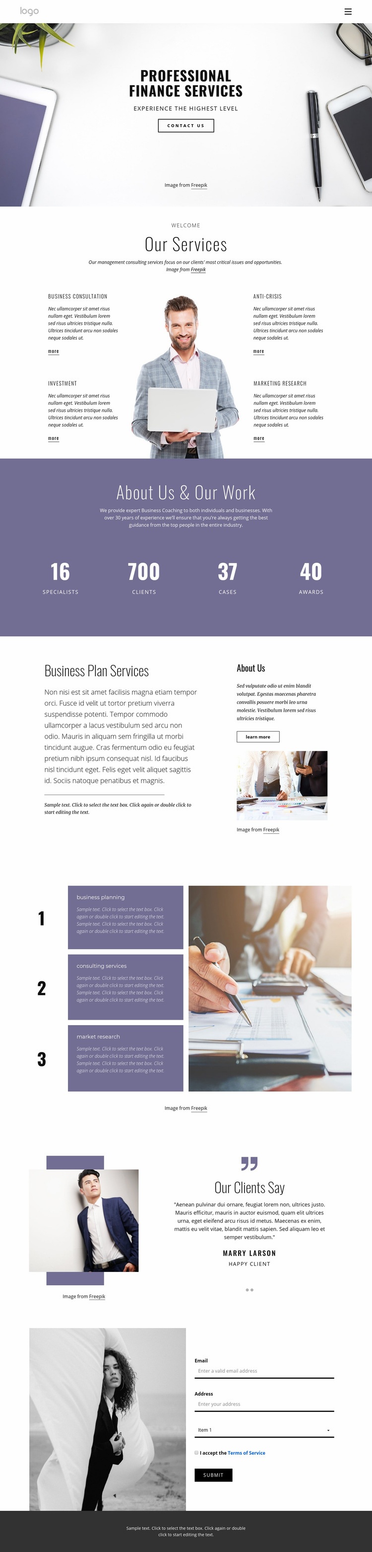 Professional finance services Web Page Design