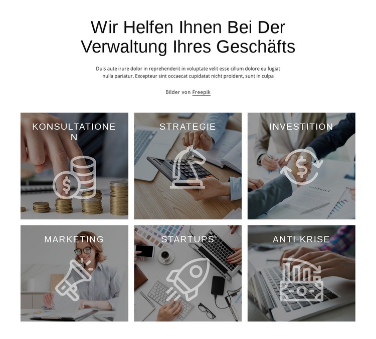 Wir helfen Ihnen bei der Verwaltung Ihres Geschäfts HTML Website Builder