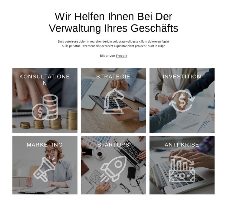 Wir helfen Ihnen bei der Verwaltung Ihres Geschäfts Website Builder-Vorlagen