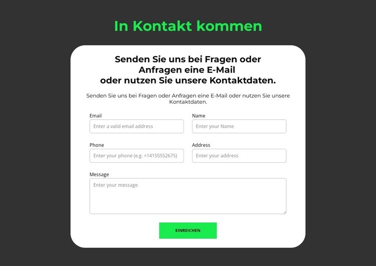 Anmeldeformular Landing Page