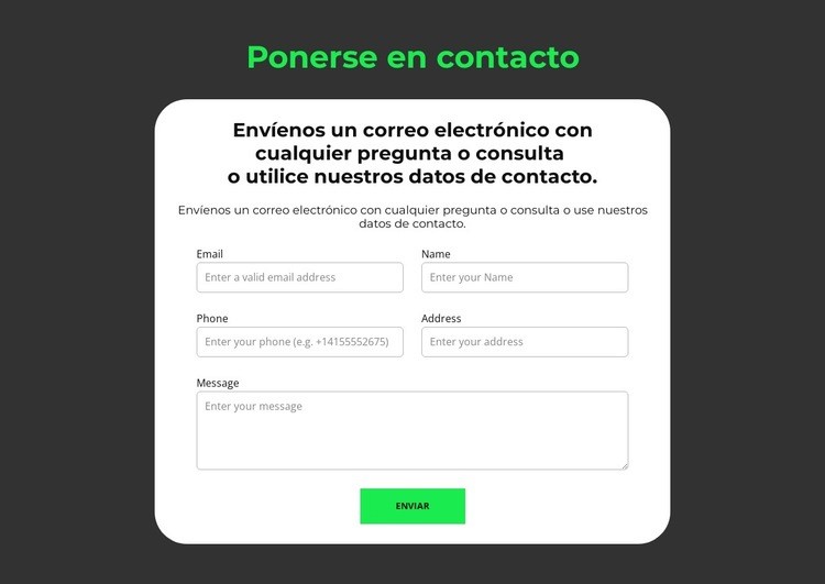 Formato de solicitud Plantilla HTML5