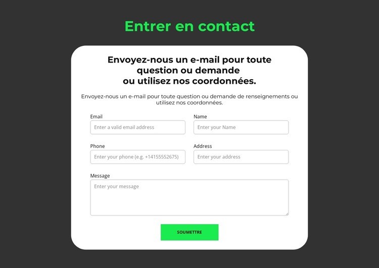 Formulaire de soumission Modèle HTML5