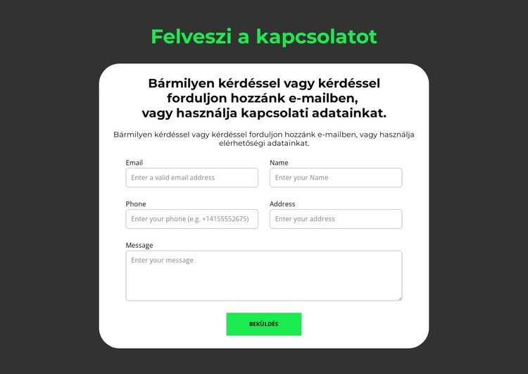 Beküldési űrlap WordPress Téma