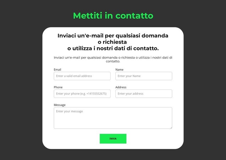 Modulo di presentazione Costruttore di siti web HTML