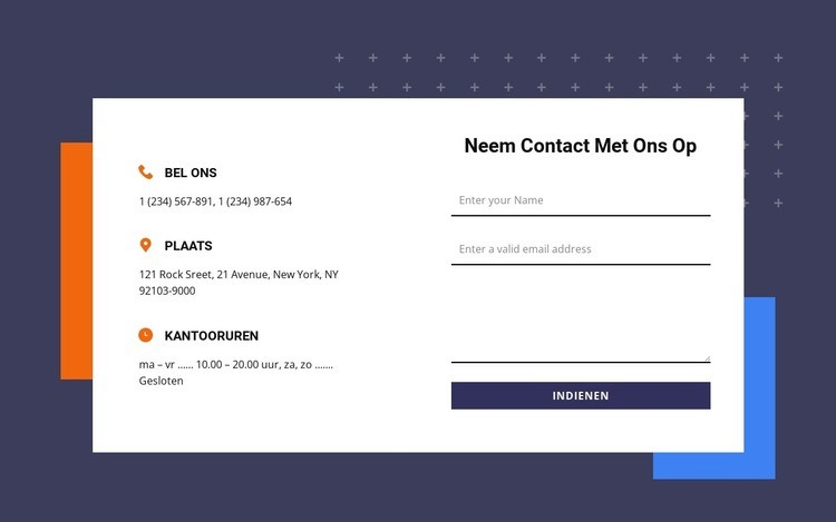 Contactenblok met twee vormen Website mockup