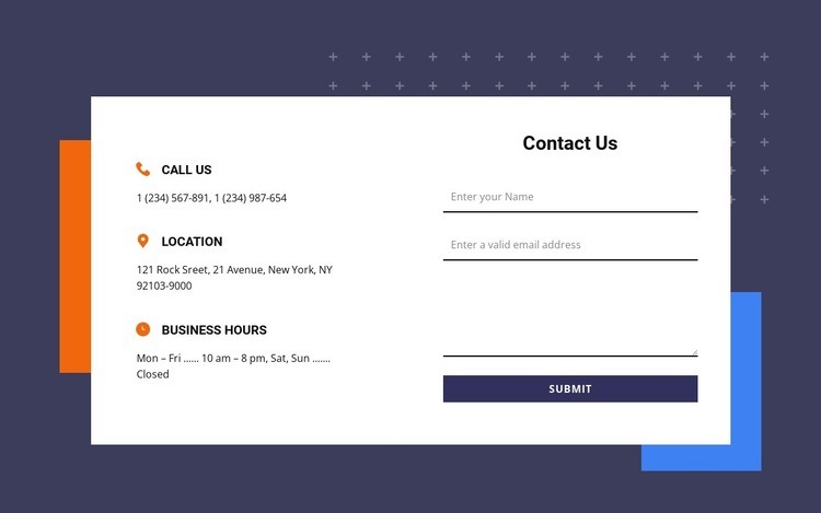 Contacts block with two shapes Squarespace Template Alternative