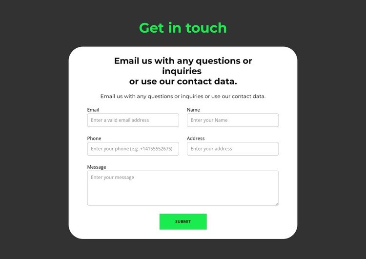Submission form Web Page Design