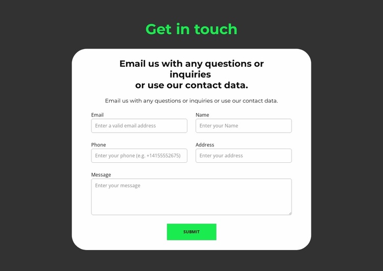 Submission form Landing Page