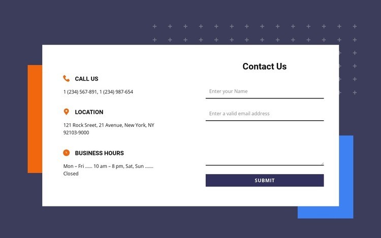 Contacts block with two shapes Wix Template Alternative