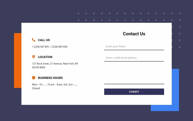 Contacts block with two shapes WordPress Website Builder