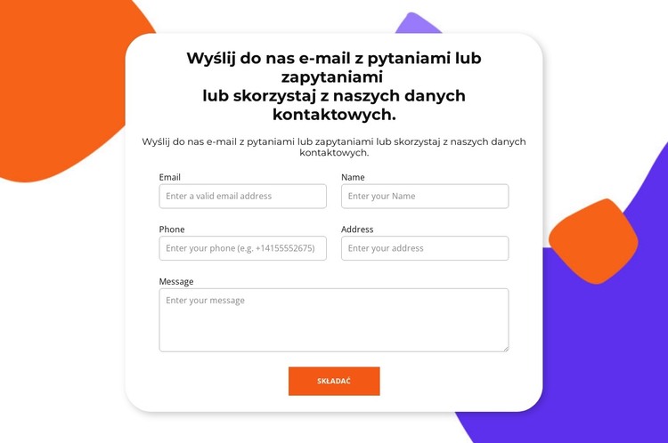 Wypełnij formularz Szablon HTML