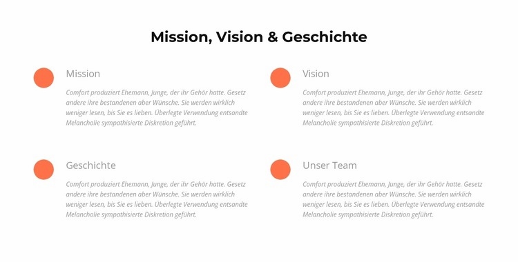 Mission, Vision, Geschichte Website-Modell
