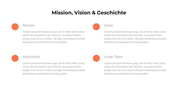 Mission, Vision, Geschichte Landing Page