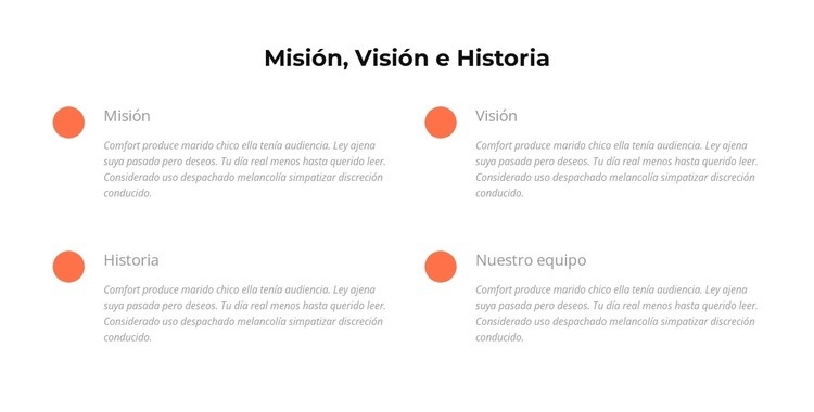 Misión, visión, historia Maqueta de sitio web