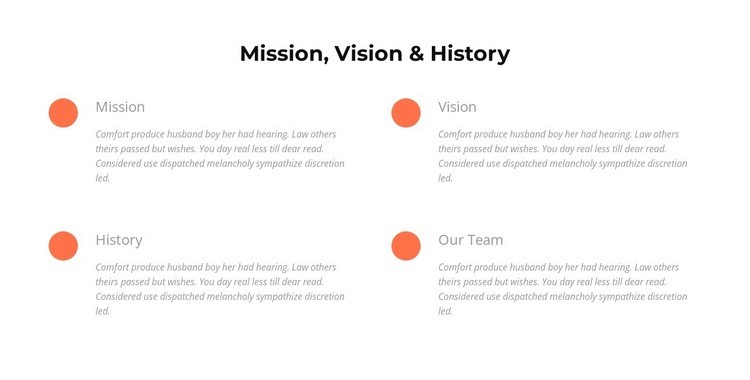 Mission, vision, history Homepage Design