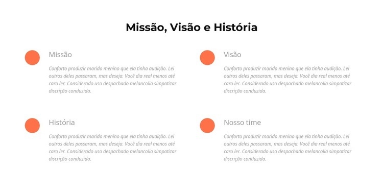 Missão, visão, história Design do site
