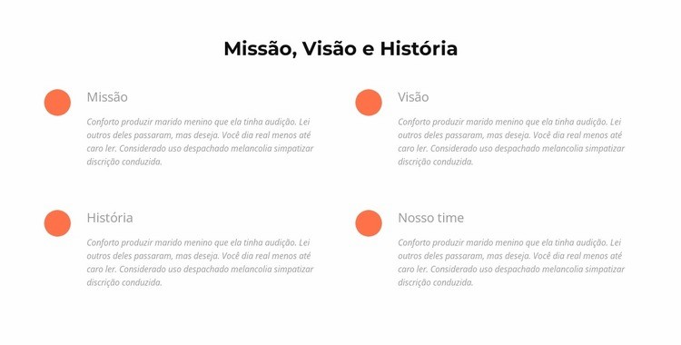 Missão, visão, história Maquete do site