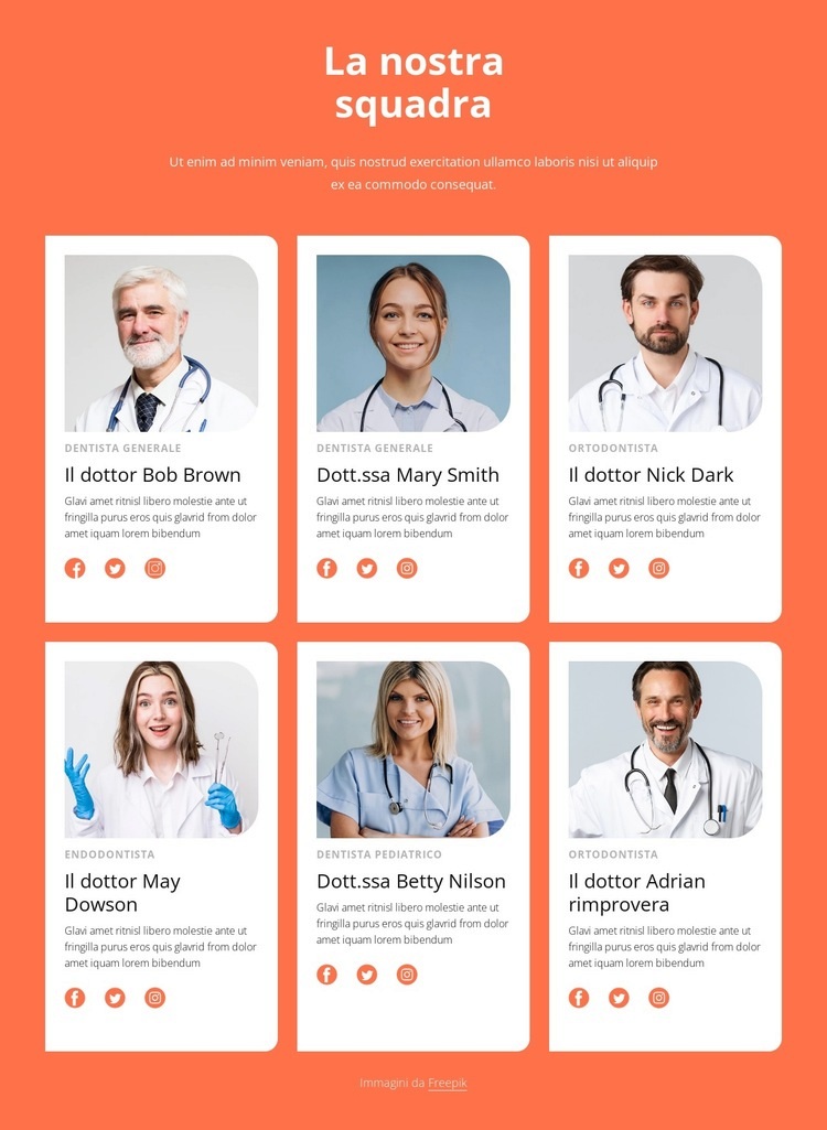 Il team della clinica odontoiatrica Mockup del sito web