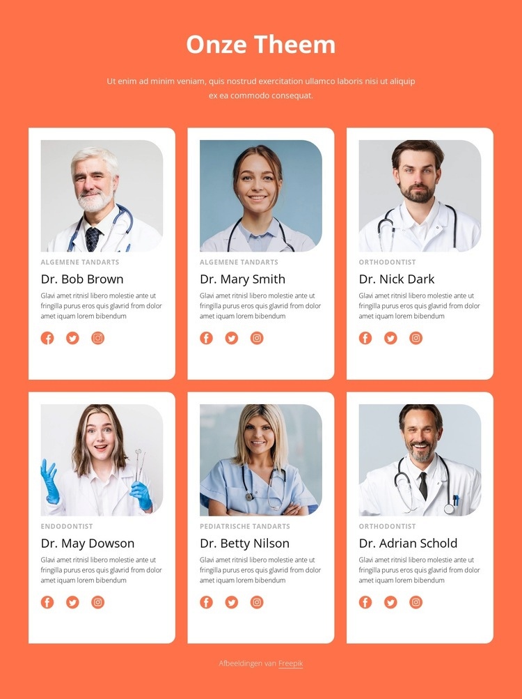 Tandheelkundige kliniek team Website Builder-sjablonen