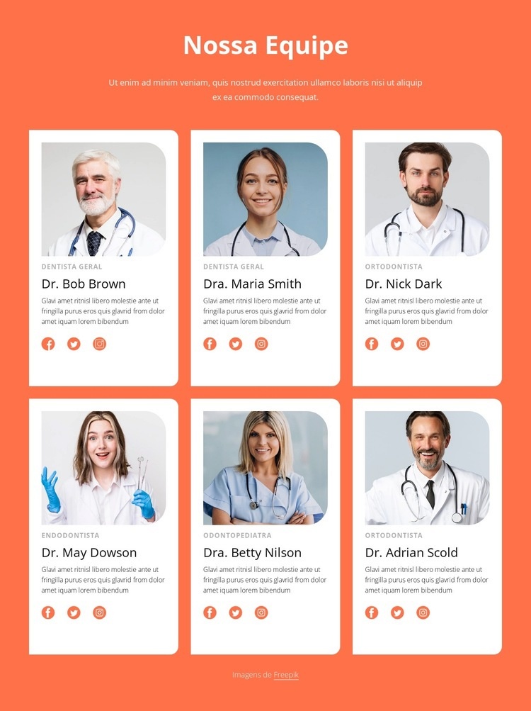 Equipe da clínica odontológica Landing Page