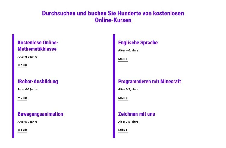 Kostenlose Online-Kurse buchen Website Builder-Vorlagen