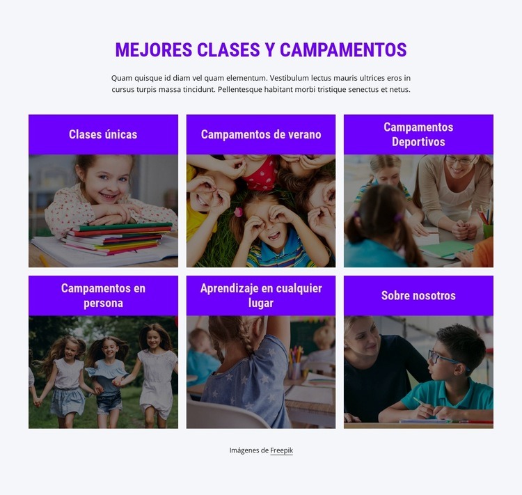 Las mejores clases y campamentos. Creador de sitios web HTML