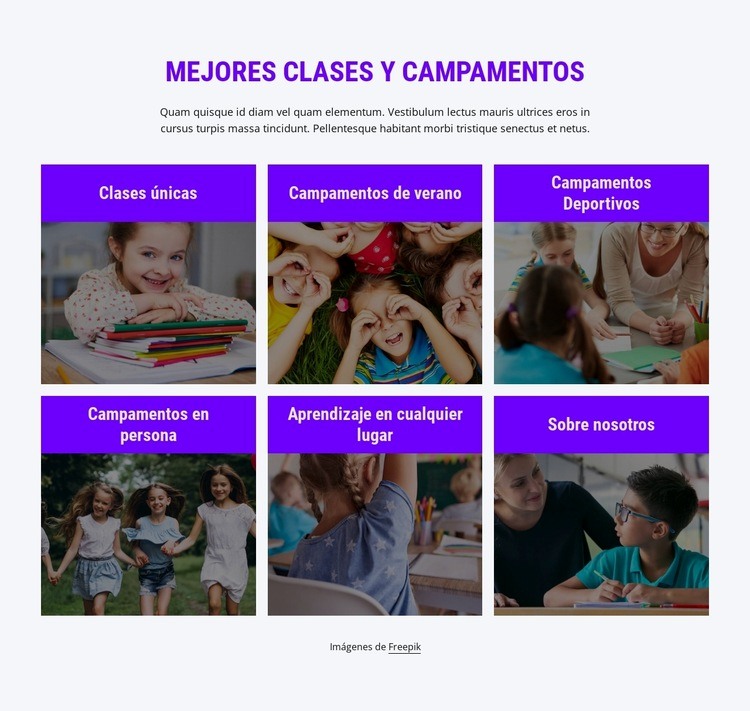 Las mejores clases y campamentos. Plantilla