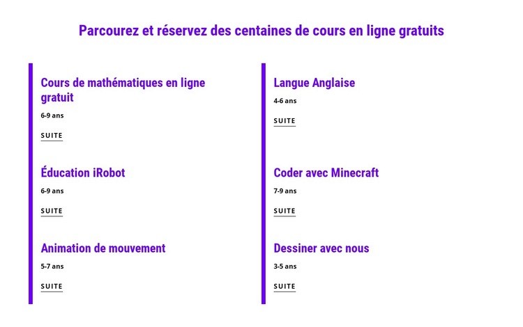 Réserver des cours en ligne gratuits Conception de site Web