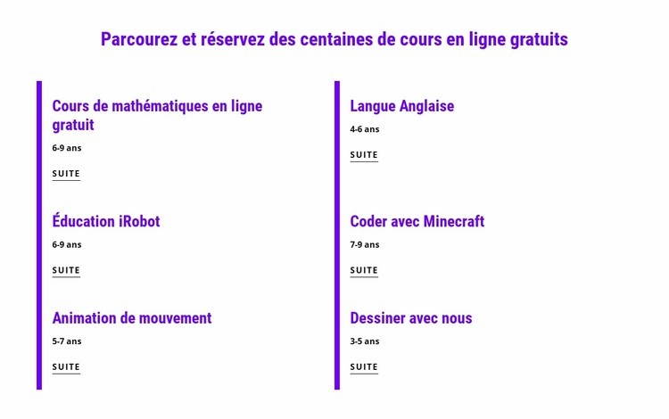 Réserver des cours en ligne gratuits Modèles de constructeur de sites Web