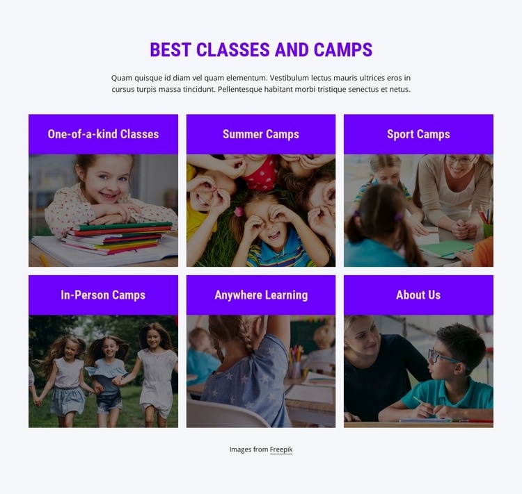 Best classes and camps Homepage Design