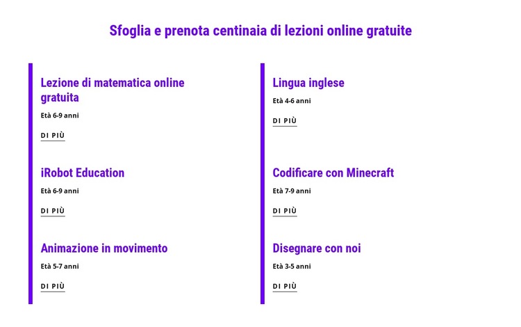 Prenota lezioni online gratuite Modello di sito Web