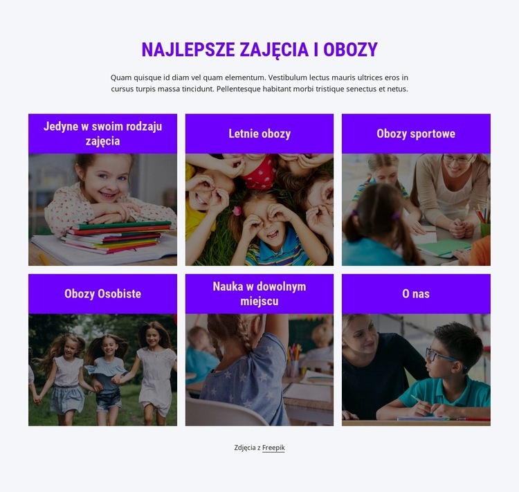 Najlepsze zajęcia i obozy Szablony do tworzenia witryn internetowych