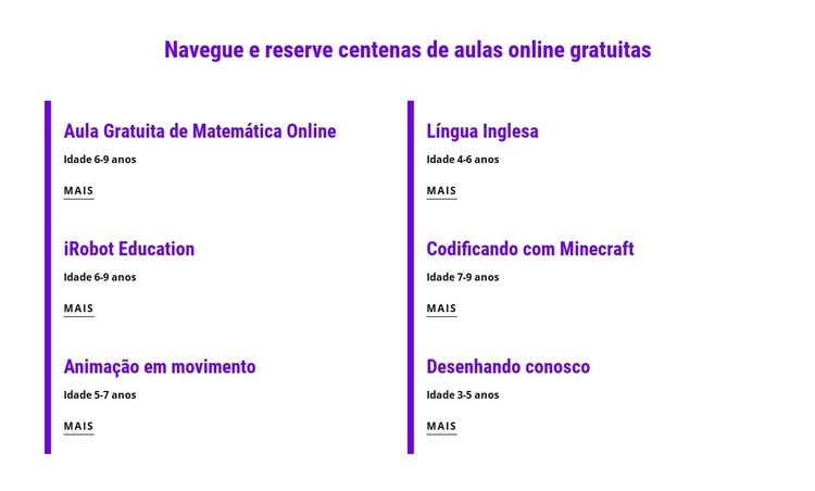 Agende aulas online gratuitas Modelo de uma página