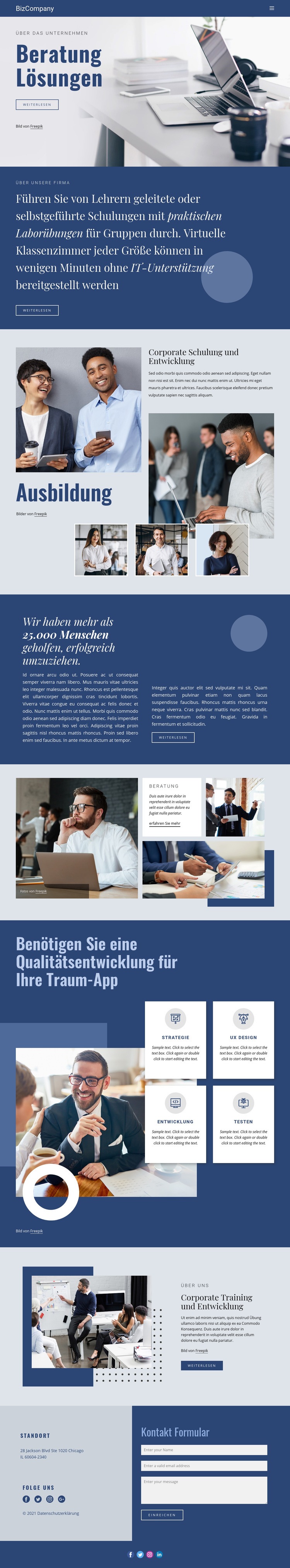 Aus- und Weiterbildung Landing Page