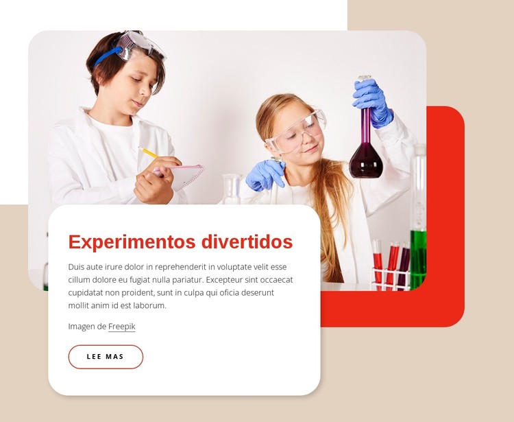 Divertidos experimentos de química. Plantilla CSS