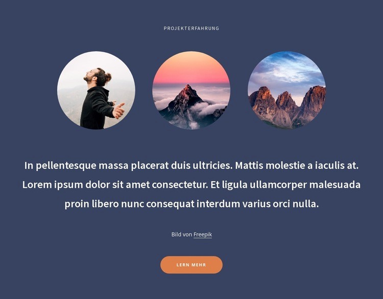 Text und 3 eingekreiste Bilder HTML Website Builder