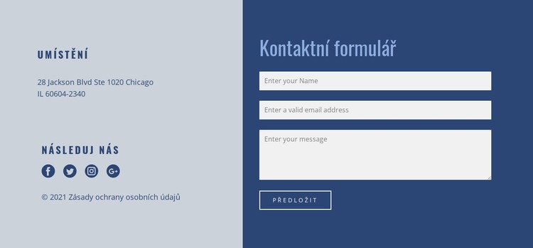 Kontaktní blok s formulářem Šablona CSS