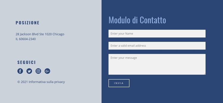 Blocco contatti con modulo Modello HTML5