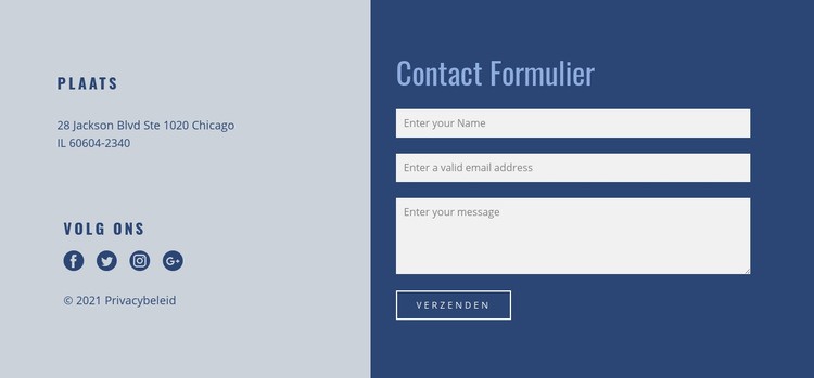 Contactblok met formulier Sjabloon voor één pagina