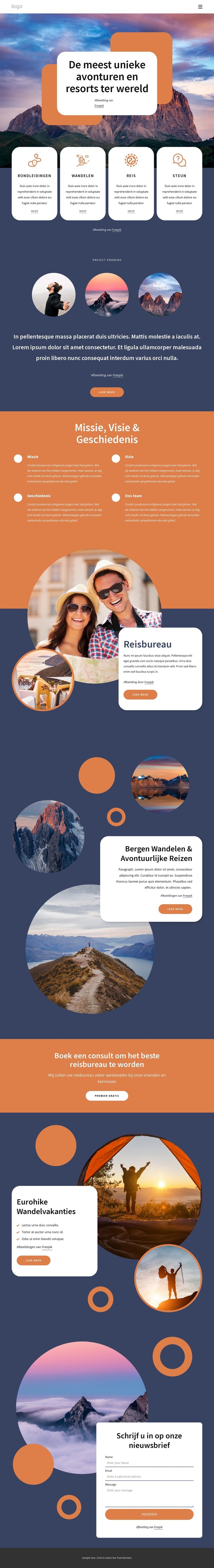 Unieke avonturen Website ontwerp