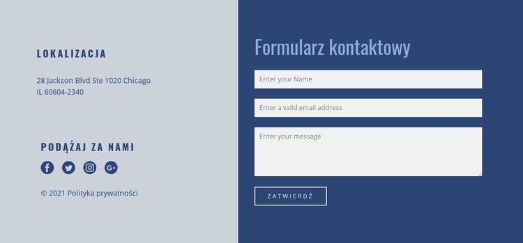 Blok kontaktowy z formularzem Szablon HTML5