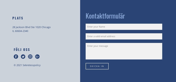 Kontaktblock med formulär CSS -mall