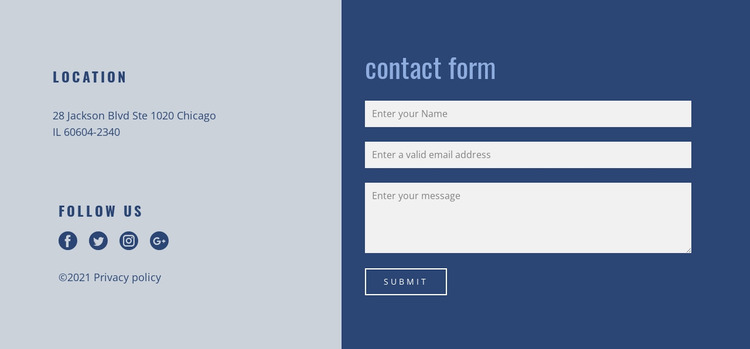 Contact block with form WordPress Website Builder