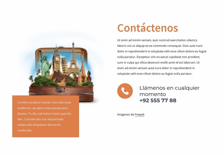 Contacta con una agencia de viajes Maqueta de sitio web