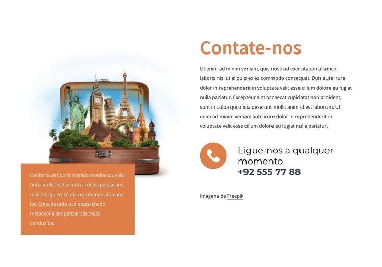 Entre em contato com uma agência de viagens Construtor de sites HTML