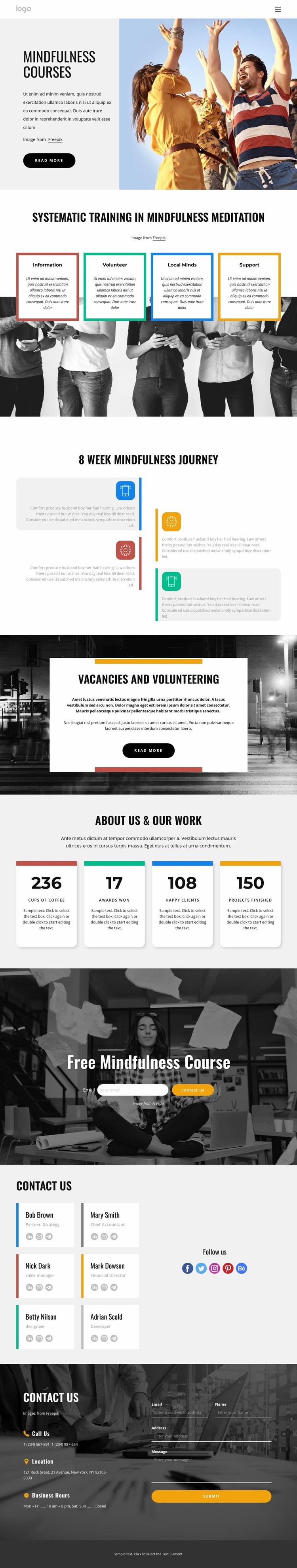 Online mindfulness classes Homepage Design